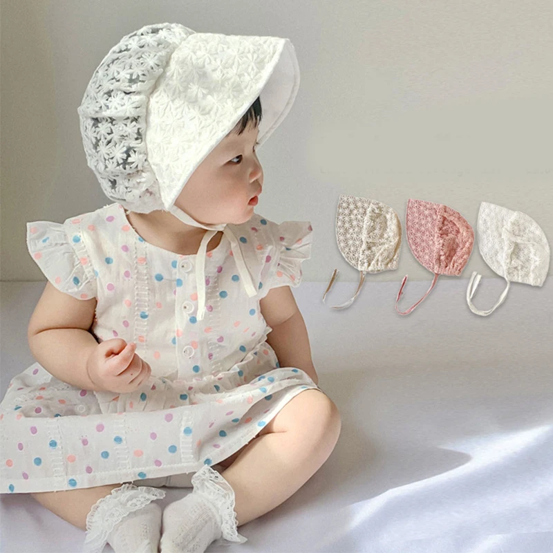 Cappellino In Pizzo Per Neonata 0-36 Mesi - Berretto Floreale Regolabile In Cotone, Ideale Per Foto - Foto 11