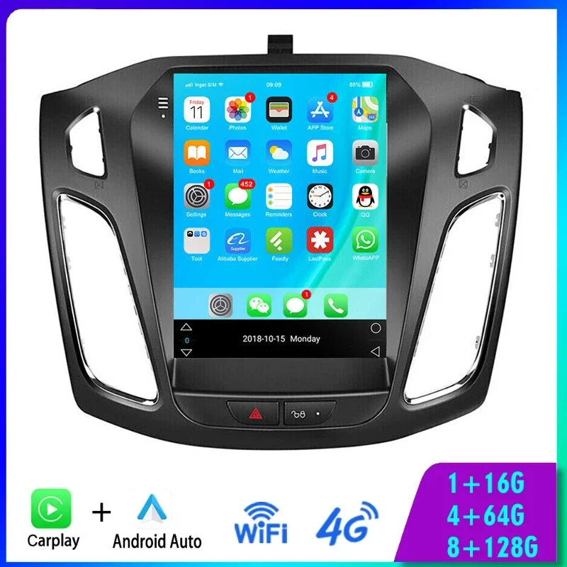 

Автомобильный радиоприемник 2 Din Android 13 для Ford Focus 3 Mk 3 2011 2012-2019, мультимедийный видеоплеер 2 Din, беспроводной Carplay, автомобильный стерео DVD