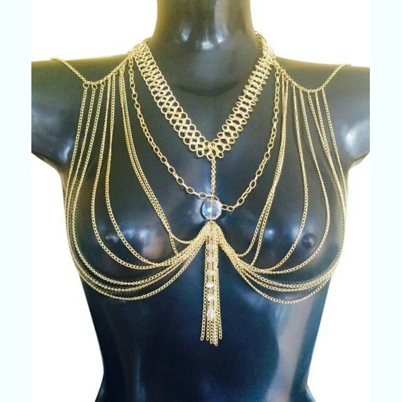 Gold/ Halter Lingerie Sexy Showgirl Shoulder Necklace Exotic Bra Chains  Harness Slave Full Body Chain Jewelry - AliExpress