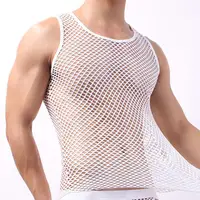 Hommes gilet maillot de corps vêtements chemise en maille de Nylon voir à travers des manches longues t-shirts Sexy chemise transparente sous-vêtements 2