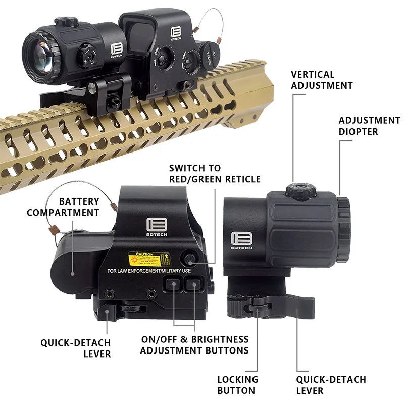 Eotech Holographic Collimator 558 Red Dot Sight G43/G33/G45 3X 5X Magnifier Airsoft Hunting Gear w/ 20mm Rail Mounts & QD Lever 3