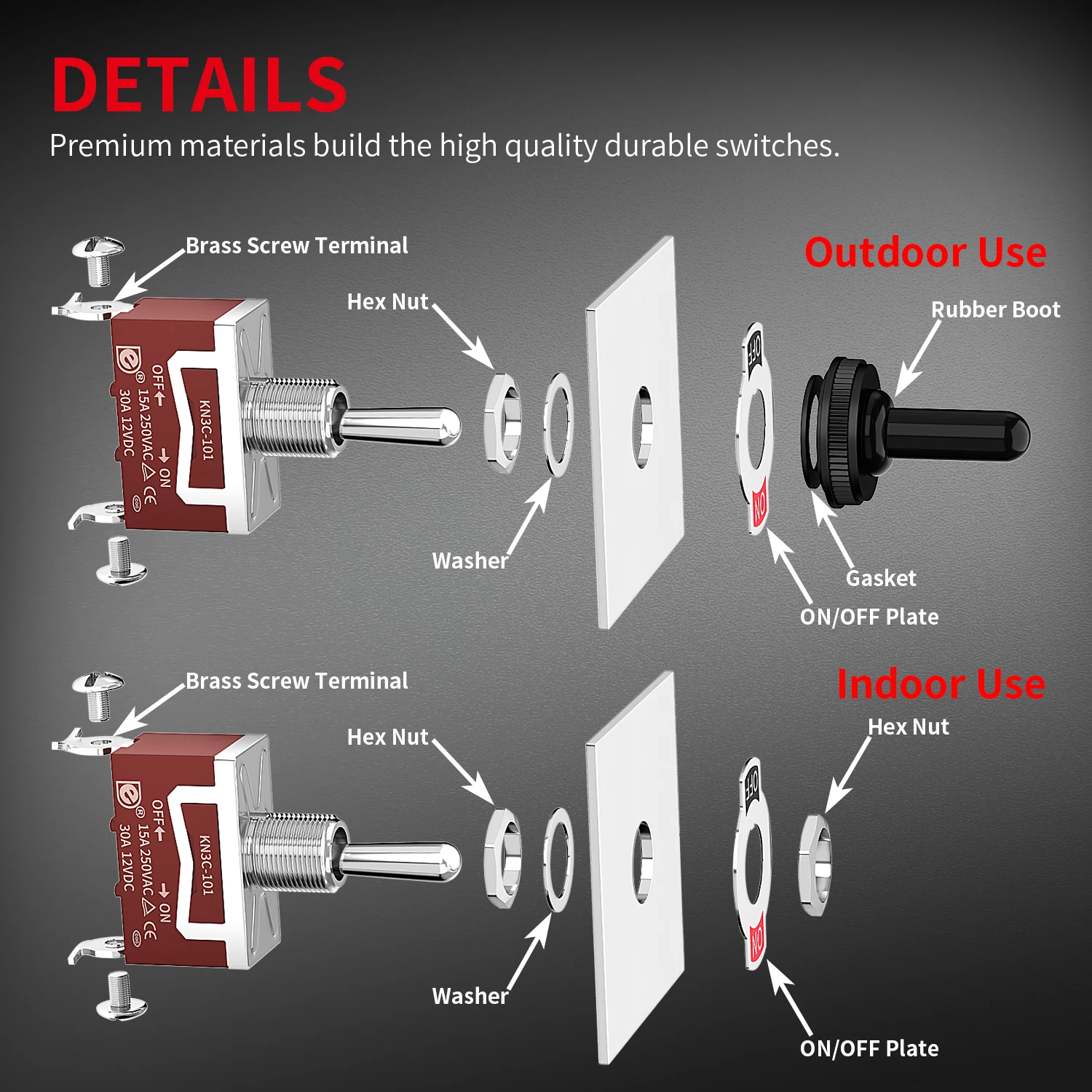 Interruttori A Levetta Auto 5 Pezzi - Precablati 30cm, ON-OFF 2 Posizioni 3 Pin, Per 12V/220V - Foto 5
