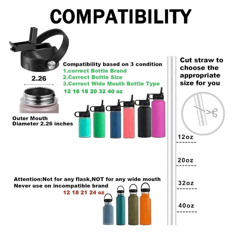 Replacement Lids Dustproof Leakproof Flip Top With Straw For Hydroflask Wide Mouth 12/16/18/20/32/40/64Oz Water Bottles tumbler cover tumbler stopper