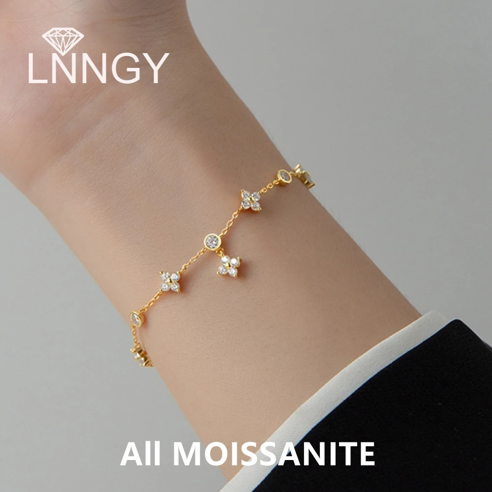 Lnngy moissanite Karcsat vel Aktus 925 Teljes értékű Ezüst- four-leaf virágos Alkalmazkodó m Rablánc bracelet számára Nők 2023 Célzat