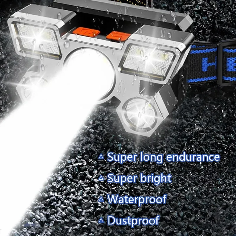 Head Flashlight Cob Headlamp 5 LED with Built-in 18650 Battery Rechargeable Portable Powerful Head Lamp Headlight Lantern Outdoor