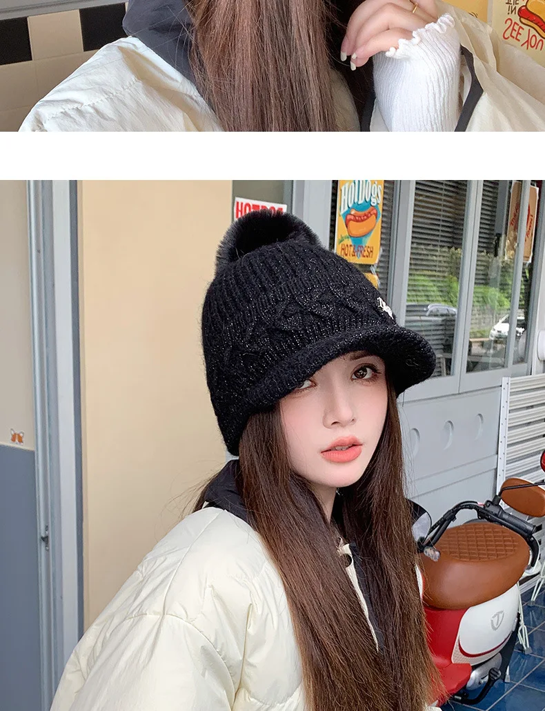 Chapeau tricoté chaud à la mode pour femmes, avec oreillettes, langue de canard, bonnet d'extérieur épais et rembourré en coton, hiver 2023_voghion.com