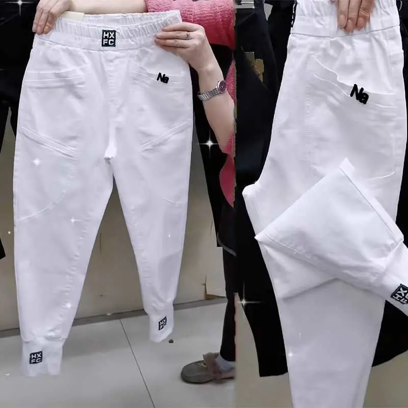 Autunno inverno Harajuku Y2K tinta unita elastico in vita pantaloni da Cowboy donna moda tasca Haren pantaloni Casual abbigliamento femminile 4