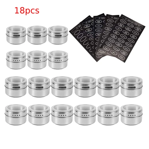 Magnetic Spice Jars with Spice Labels Stainless Steel Magnetic Spice Tins with Wall Base Magnetic on Refrigerator