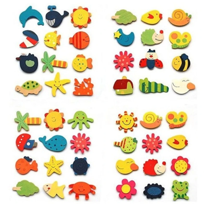 12Pcs/Set Baby Cute Wooden Cartoon Animal Fridge Magnets Educational Toys Souvenir Home Decor
