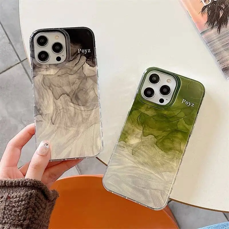 

Luxury Gradient Green Black Marble Pattern Phone Case For iPhone 15Promax 13 14Pro max 12 Shockproof Anti-slip Women Cover Funda