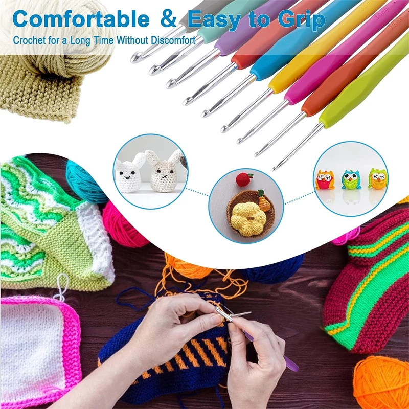 Description Picture 3 of item9pcs Knitting Tool Sweater Needle TPR Soft Handle Aluminum Crochet Color Handle Sweater DIY Craft Scarf Sewing Needles Knitting