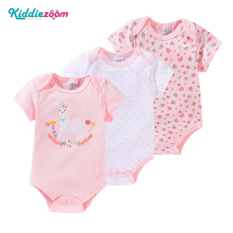 3Pcs/lot Baby Girl Pink Bodysuits Summer Cartoon Clothes Suit for - Main Image