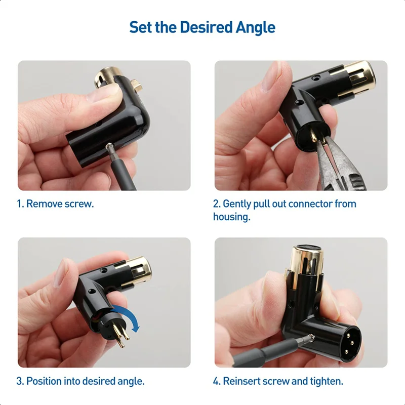A32T-6Pcs 3Pin XLR 앵글 어댑터 조정 가능한 남성-여성 직각 XLR 어댑터 XLR 90도 어댑터