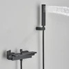 Matte Black Waterfall Spout Bathtub Faucet Hot and Cold Water Mixer Faucet Bathroom Faucets Wall-mounted Bathtub Mixers Taps 2