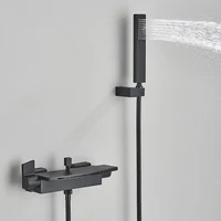 Matte Black Waterfall Spout Bathtub Faucet Hot and Cold Water Mixer Faucet Bathroom Faucets Wall-mounted Bathtub Mixers Taps 2