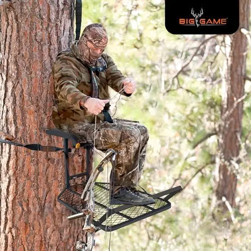Lightweight Steel Big Game Captain XC Treestand with 14x8 Flip-Back Flex-Tek Seat, 300 lbs Capacity