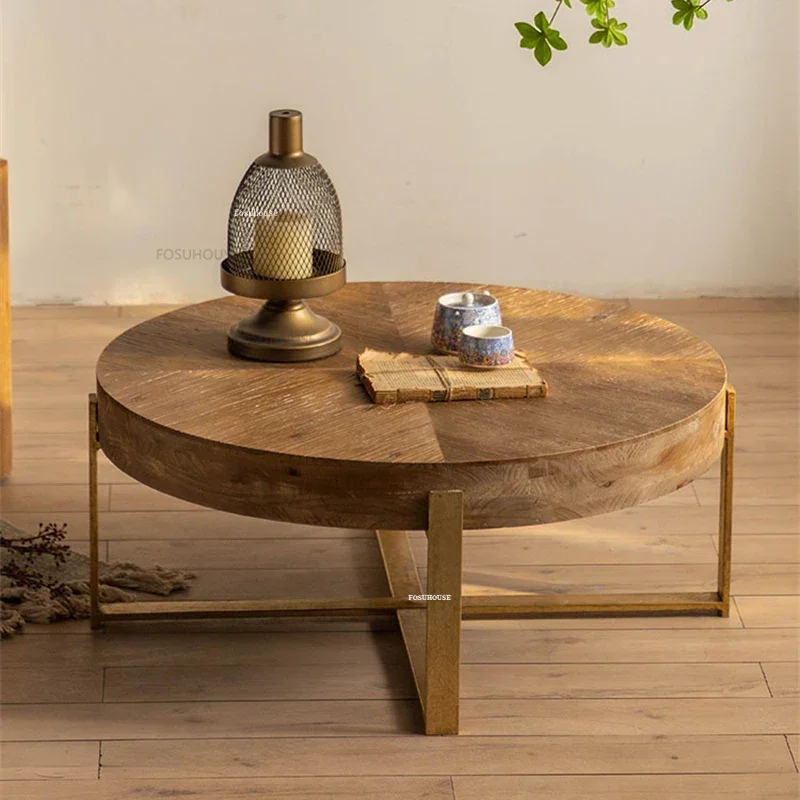 Nordic Solid Wood Round Coffee Tables for Caf&eacute; Furniture Creative Home Balcony Table Vintage Multifunction Simple Tea Table