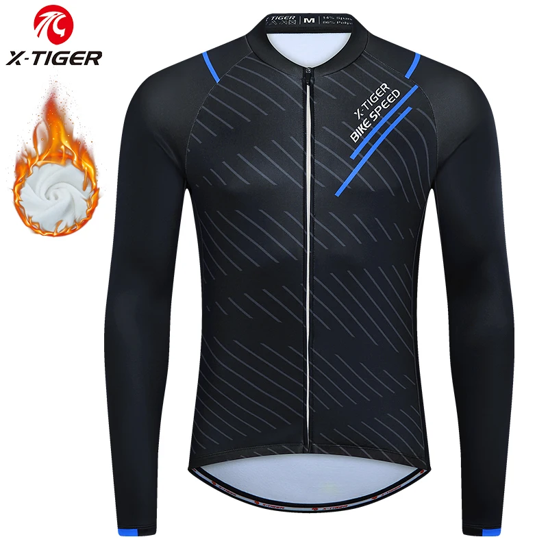 thumbnail image 1 of Maillot de ciclismo de invierno X-TIGER, maillot térmico de polar de manga larga para hombre, ropa de ciclismo que mantiene el calor, camiseta de ciclismo de carreras, 1 of 5