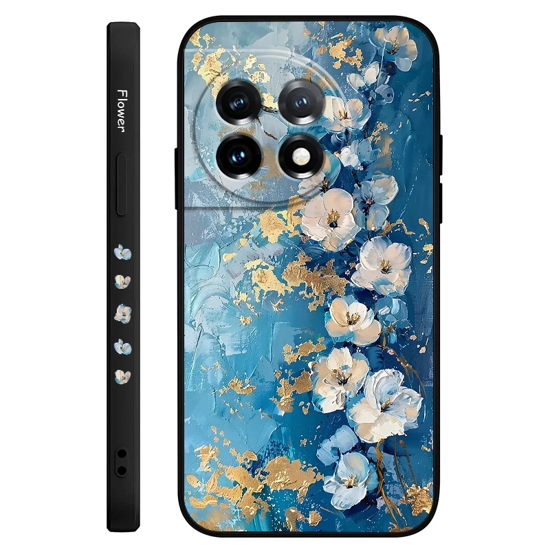 Gold Leaf Flower Liquid Silicone Phone Case
