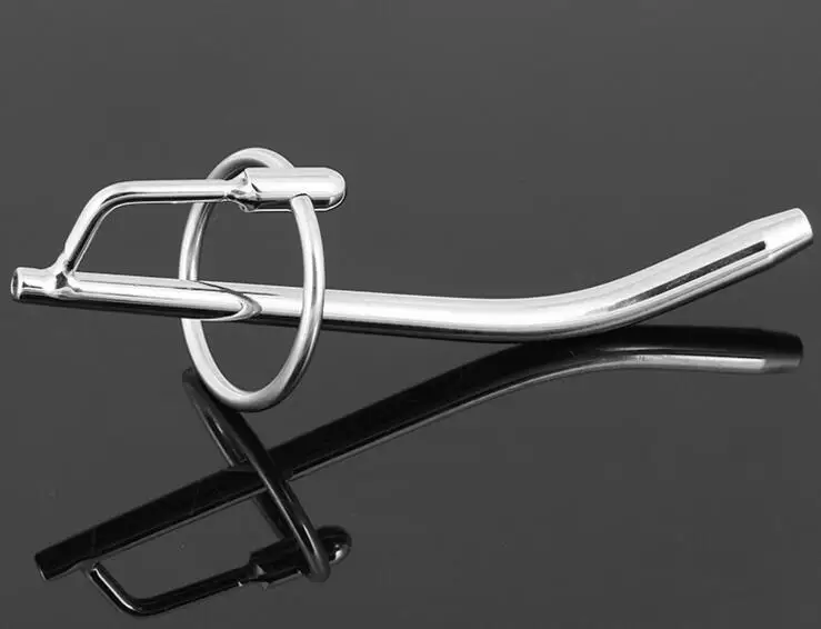 Male Stainless Steel Catheter Tube W Cock Ring Urethral Sounding Stretching Stimulate Penis Plug Adult BDSM Sex Toy A526