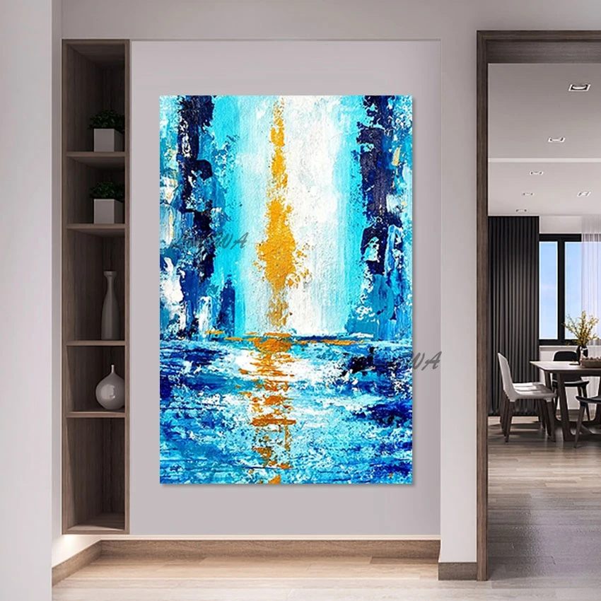 

Picture Art Blue White Acrylic Texture Abstract Canvas Painting China Import Item Decoration Frameless Posters On The Wall