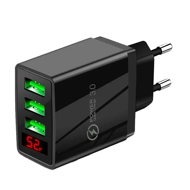 Phone Charger 5V3A Digital Display Charger Mult Port 3USB Digital Display Fast Charger Smartphone Charging Head