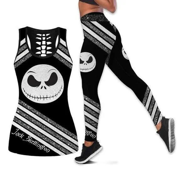 Jack Skellington Gilet Vuoto Da Donna E Leggings Da Donna Tuta Da Yoga Leggings Fitness Tuta Sportiva Disney Canotta Legging Yoga Set