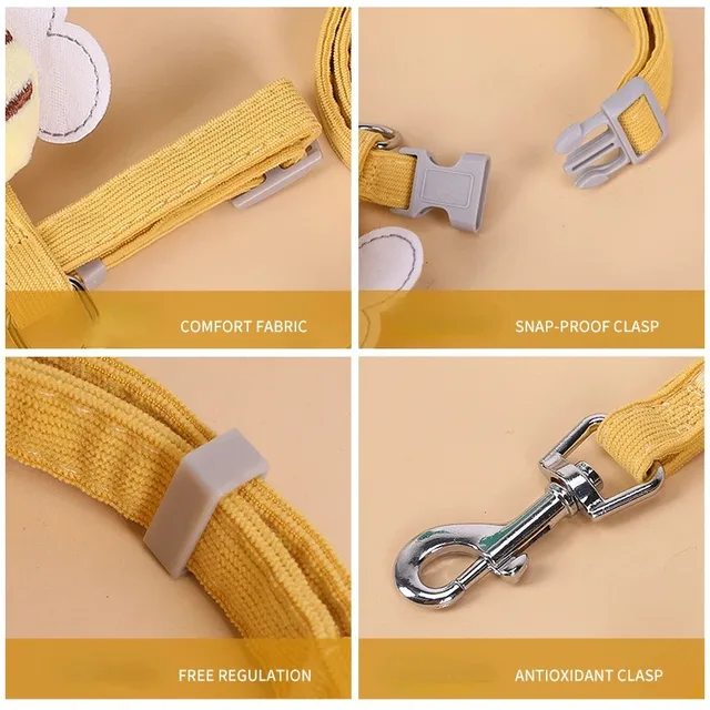 Cat Harness Leash Collar Set Adjustable Cartoon Bee Double Layer Dog Harness for Small Medium Pet Collar Leash Outdoor Walking 4