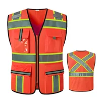 Unisex High Visibility Reflective Vest with Pockets and Zipper