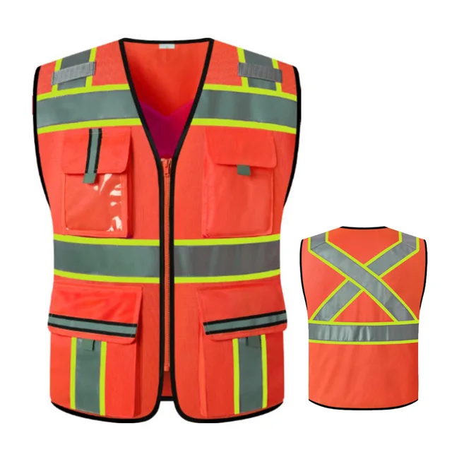 Unisex High Visibility Reflective Vest with Pockets and Zipper