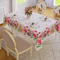 Spring Waterproof Floral Pattern Tablecloth  Kitchen Dining Table Decor Washable Table Cover Outdoor Picnic Party Wedding Decor 2
