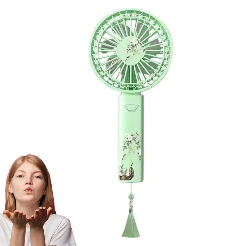 

Portable Handheld Fan Chinese Flower 3 Speeds Hand Fan With Tassel USB Charging Mini Cooling Fan Quiet Handheld Comfort Fans For