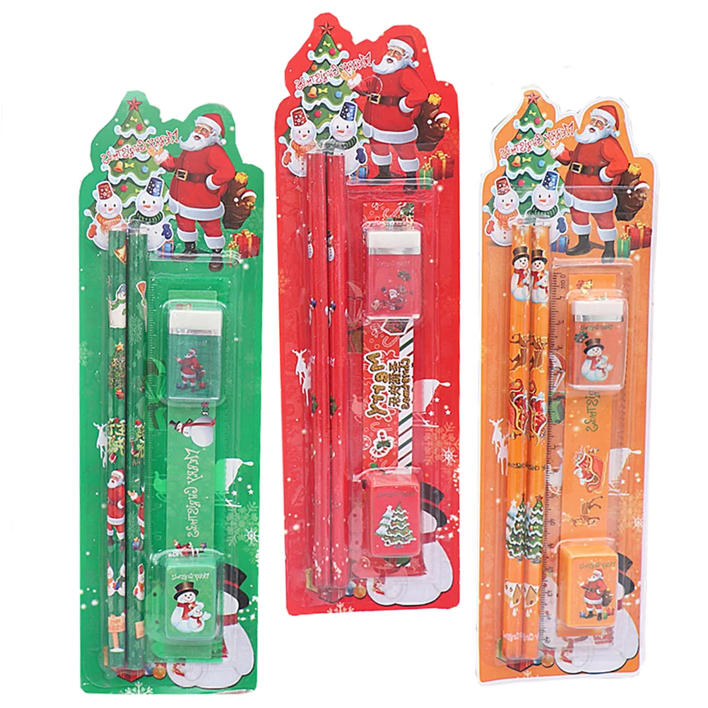 

3 Sets Christmas ThemePencils Erasers Ruler 5-piece Set Stationery Kids Gifts