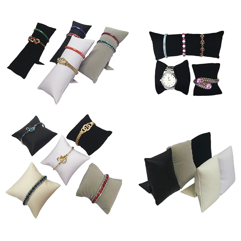 

Quality Pu /velvet Jewelry Display Pillow Holder Watch Bracelet Organizer Rack Pendant Anklet Cushion Stand