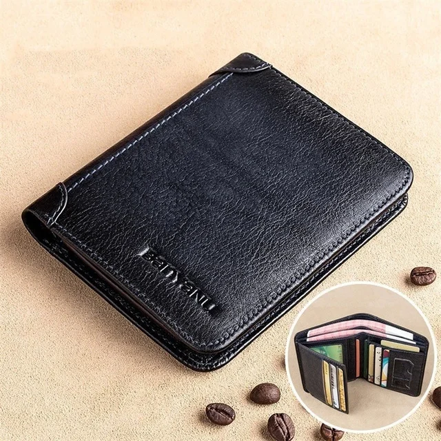 Genuine Leather Rfid Protection Wallets for Men Vintage Thin Short Multi Function ID Credit Card Holder Money Bag 4