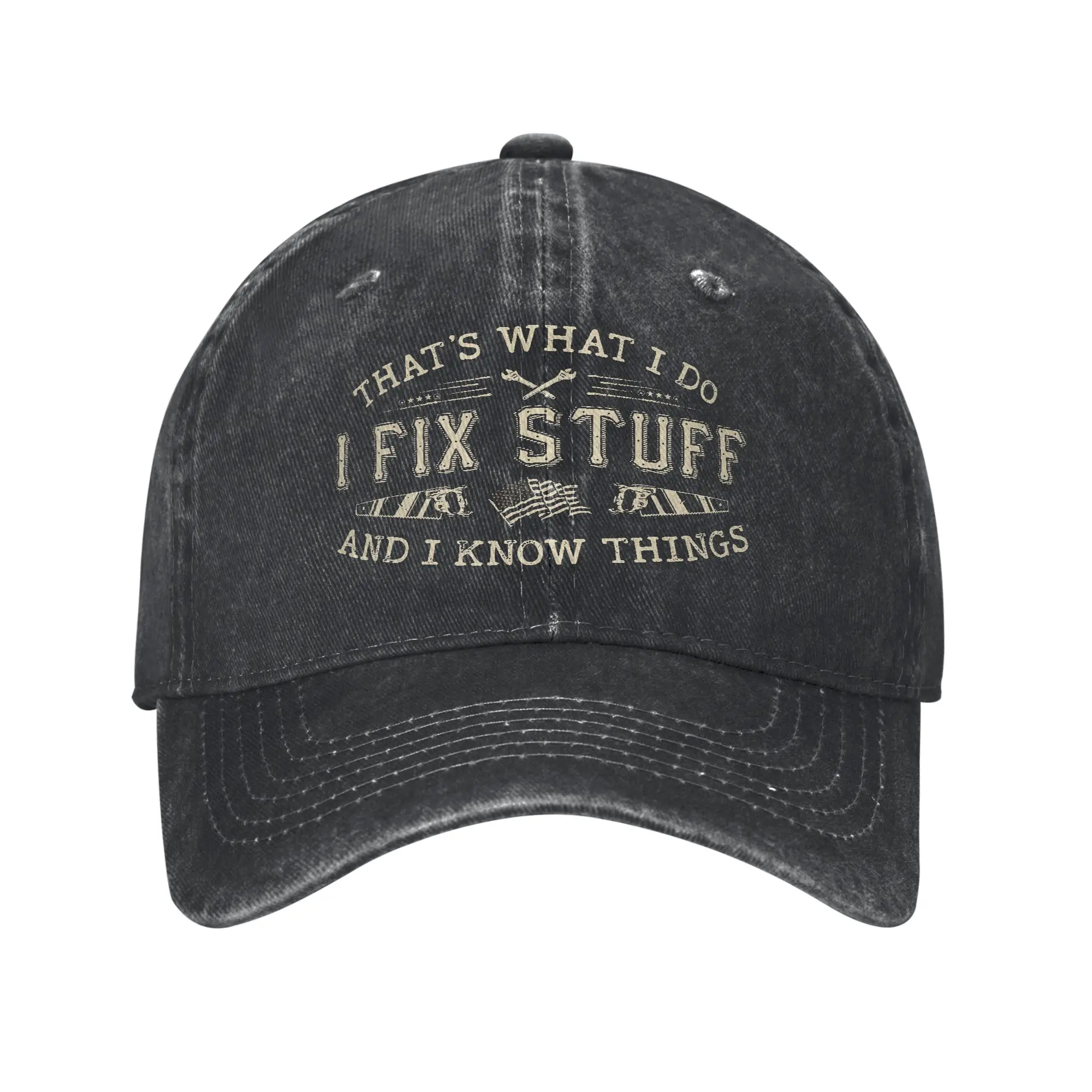 Sommer: Das ist, was ich tue: Ich repariere Dinge und ich weiß Dinge – Lustige Papa-Baseballkappe, Sonnenschutz-Design, gewaschene Trucker-Mütze, Geschenkidee