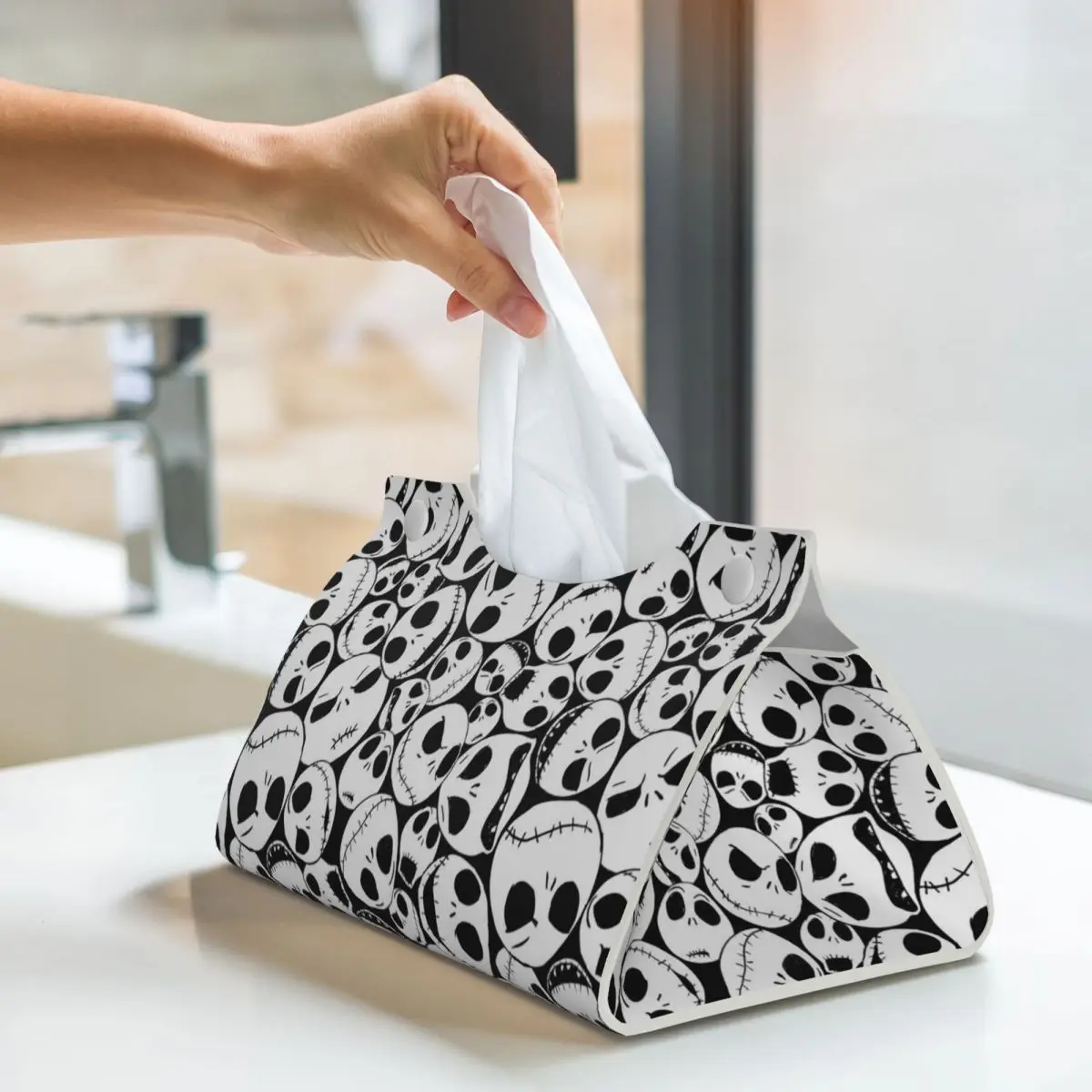 Custom Jack Skellington Facial Tissue Box Cover Rectangular Christmas Nightmare PU Leather Tissue Box Holder for Car Bathroom 6