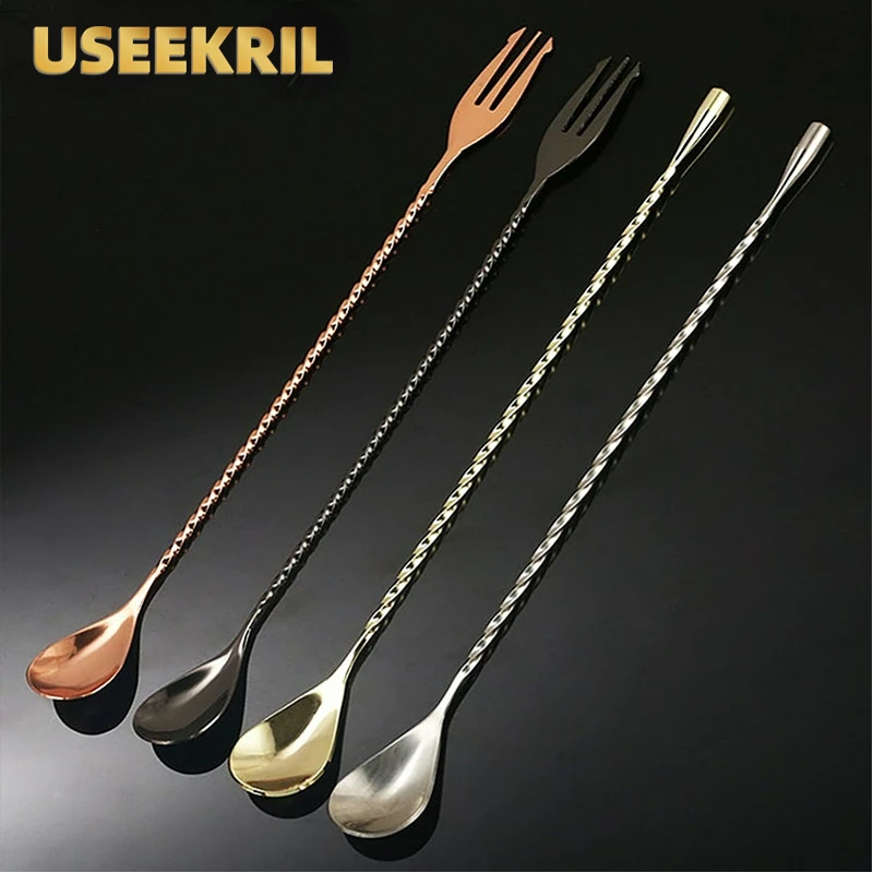 30 40 50cm Bar Teadrop Spoon Stainless Steel Durable Double Head Mixing Spiral Pattern Cocktail Spoon Long Handle Bar Sets