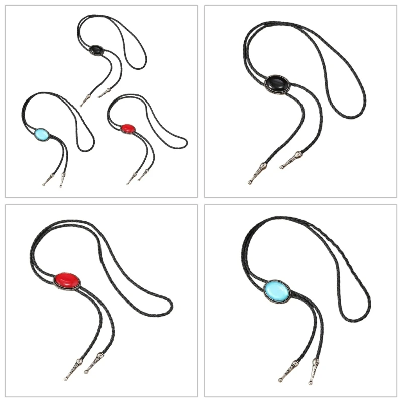 Elegant Bolo Tie with Gemstones Pendant Gemstones Necktie Western Necklace Bolo Tie Western Cowboy Costume Dropship