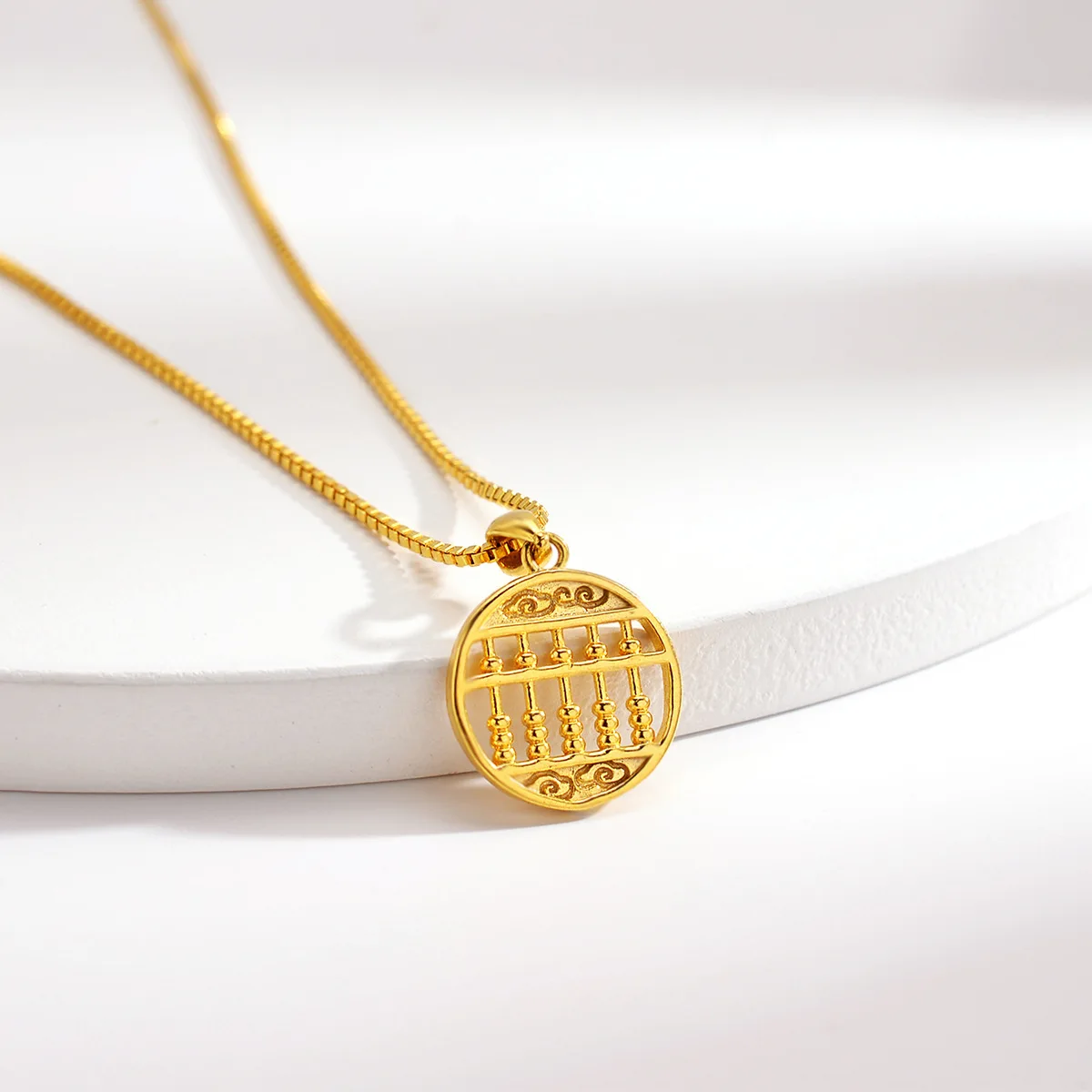 AU999 Gold Necklace Womens Korean Version 24k Pure Gold Ruyi Abacus Pendant New Necklace Goddess Birthday Gift