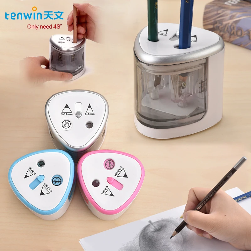 Tenwin Electric Automatic Pencil Sharpener Cute Mechanical Blade with Container Battery for Kids Stationery