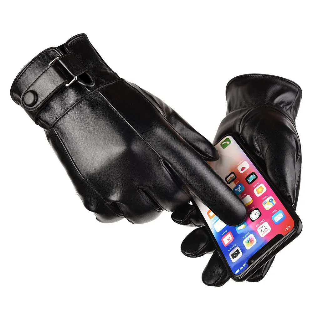 Winter Gloves for Men Genuine Leather Gloves Outdoor Cycling Black Real Sheepskin Keep Warm Driving Motorcycle Windproof Gloves