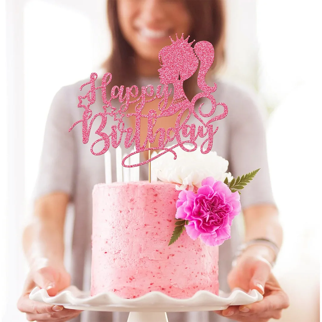 Princess Cake Topper Flags High Heels Lipstick Bag Car Glasses Happy Birthday Cupcake Topper Party Baby Shower Cake Baking Decor