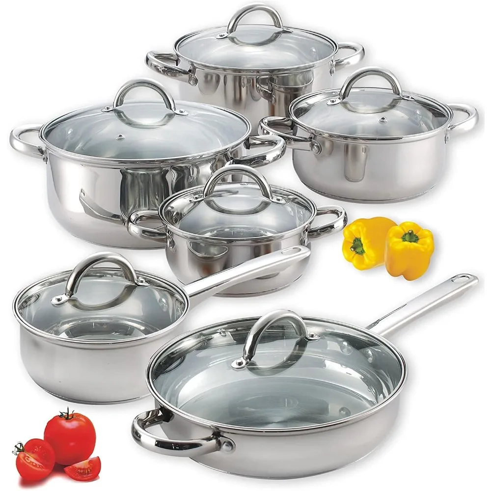 Non Stick Cookware Set 12-Piece Basic Stainless Steel Pots and Pans