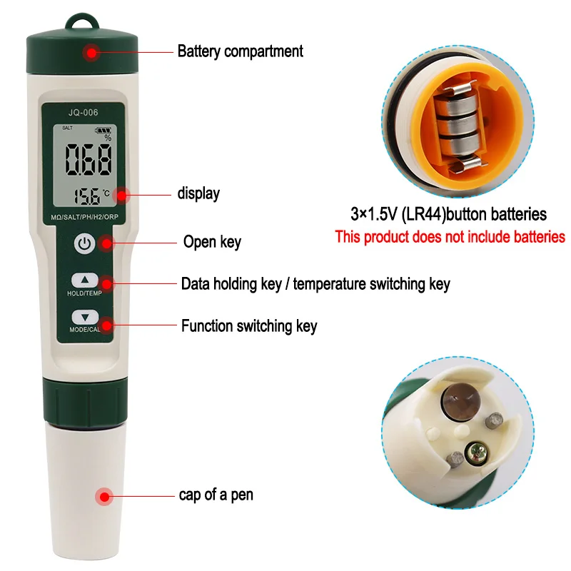 10 in 1 Water Quality Testing Pen PH/TDS/EC/SALT/TEMP/S.G/ORP/H2/Fertile/Resistivity Tester for Pools Aquariums