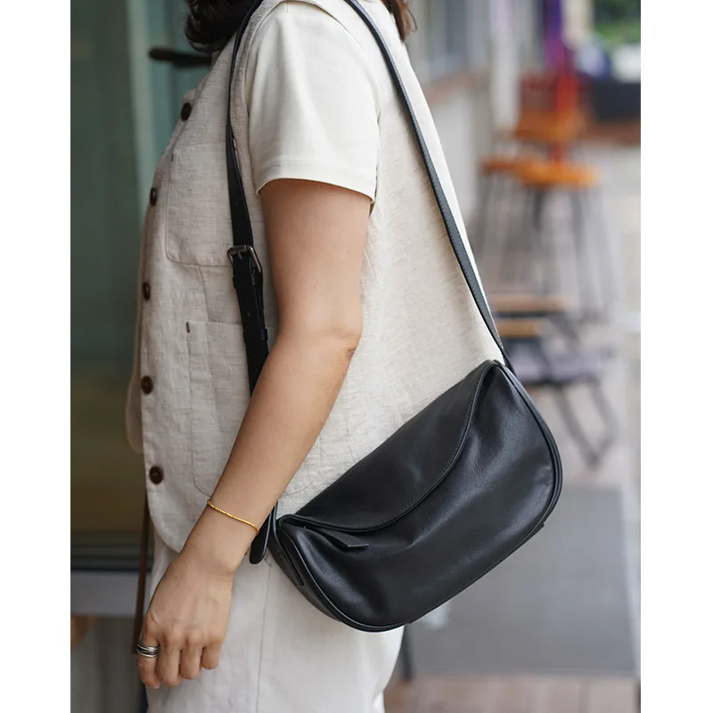 High Quality Genuine Leather Crossbody Luxury Handbag for Women, Large Capacity Shoulder Bag, Cowhide Retro Fashion Saddle Bag