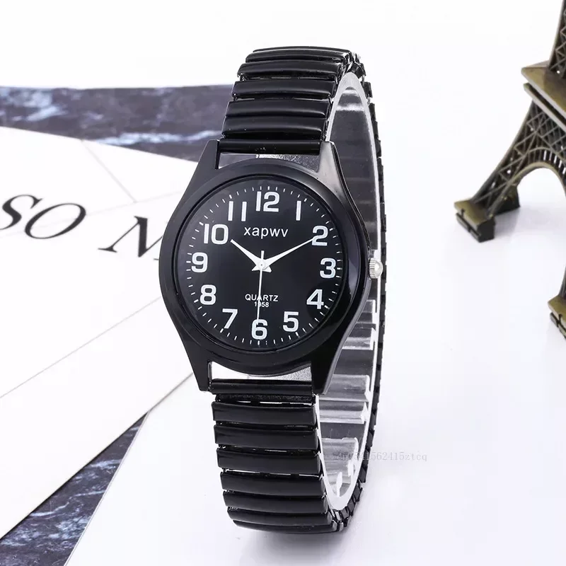 1pc Vintage Watches Women Men Creative Black and White Stainless Steel Elastic Band Watch Retro Elderly Couple Bracelet Watch women watches electronic watch