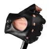 Men's Sheepskin Half Finger Fitness Gloves Black Yellow Wear-resisting Outdoor Riding Motorcycle Tactical Non-slip Cowhide Glove 2