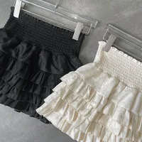 Mini jupes à volants pour femmes, Streetwear, doux, Kawaii, taille haute, dentelle, ligne A, mode coréenne, robe de bal noire, été 5