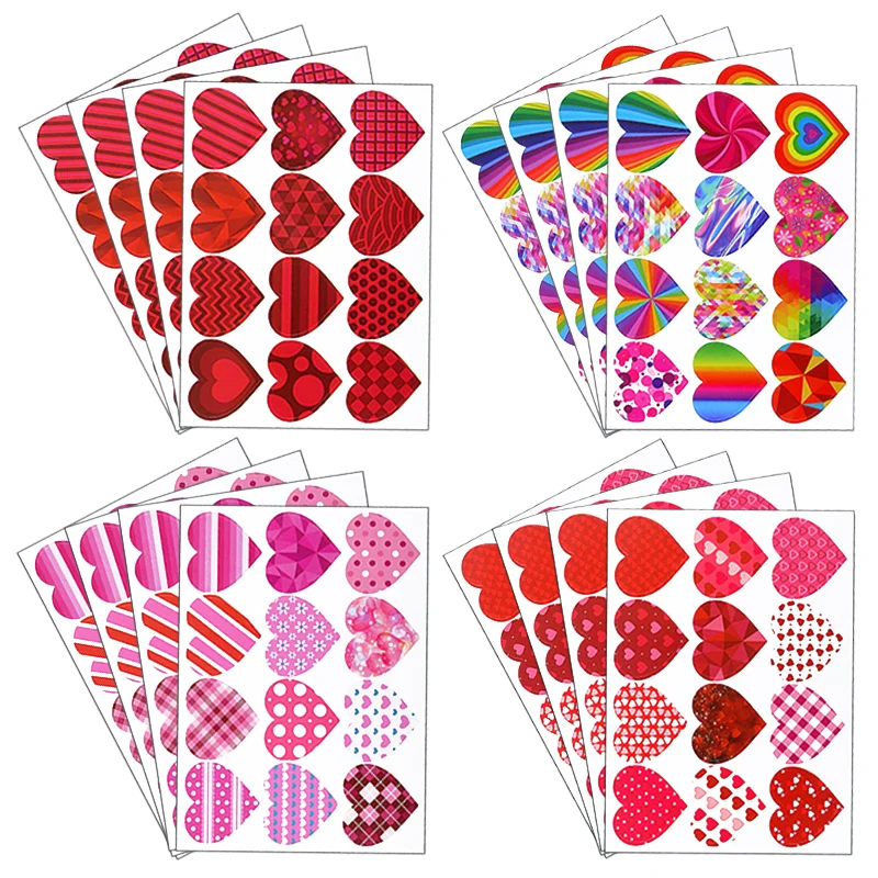 

4/16sheets Love Heart Stickers Valentine's Day Gift Envelop Packaging Seal Sticker Wedding Birthday Party Decor Valentines Gifts